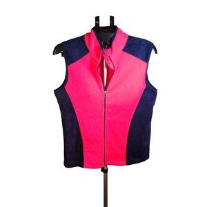Kim Rogers Red & Blue Fleece Zip Up Vest. Size Large. New With Tag